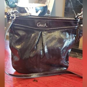Vintage Coach Ashley Mahogany Black Patent Leather Crossbody Shoulder Bag Purse
